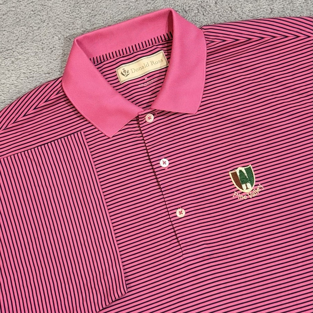 Donald Ross Pine Valley Golf Course Polo Shirt Men's XL Pink/Black Striped